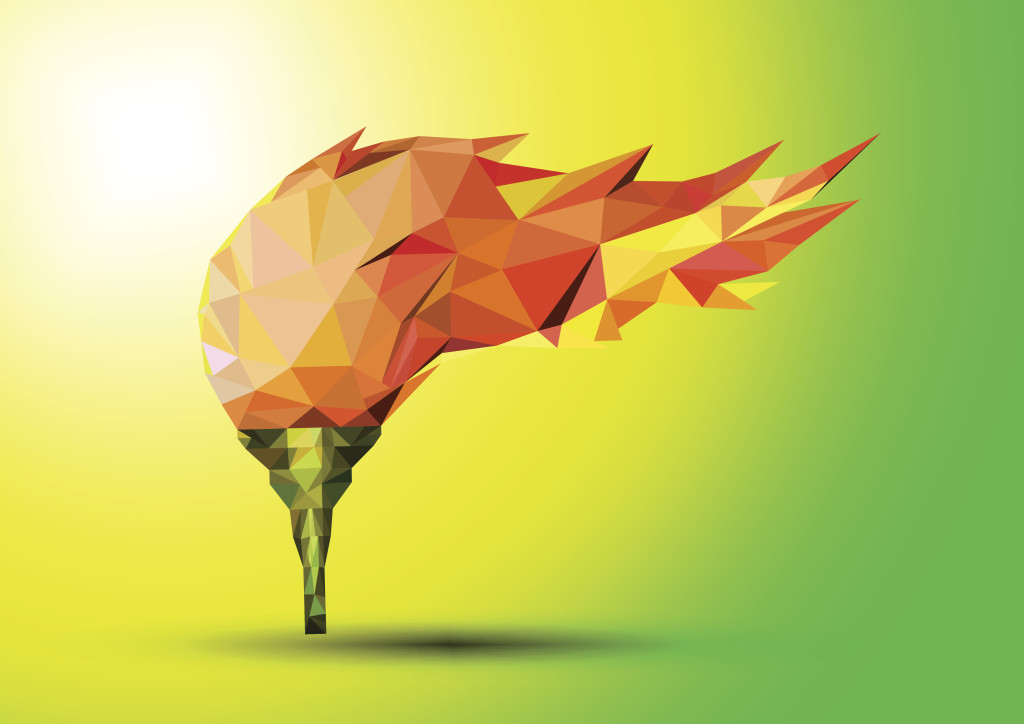 Torch on a green background red in the geometric style