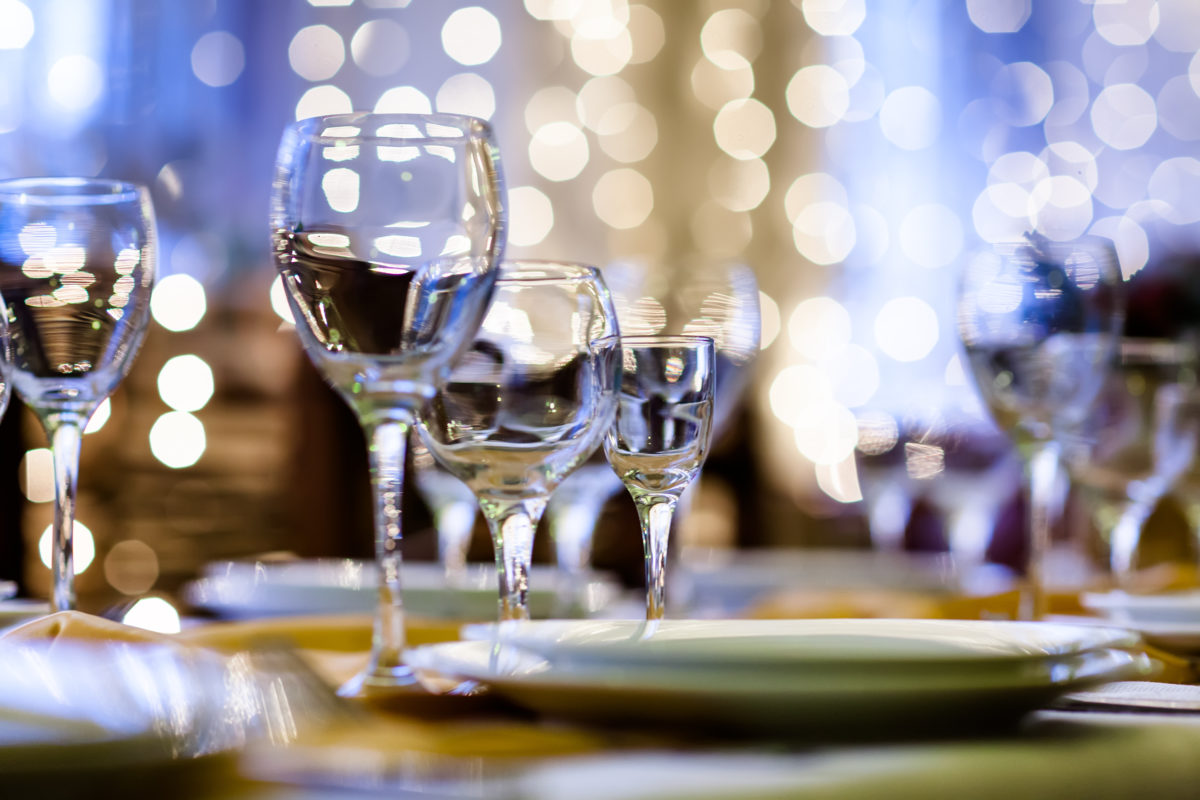 Served table in a restaurant at the holiday eve